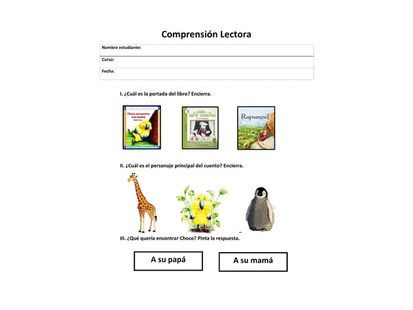 Comprensión lectora. Choco encuentra una mamá