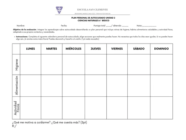 Plan personal de autocuidado