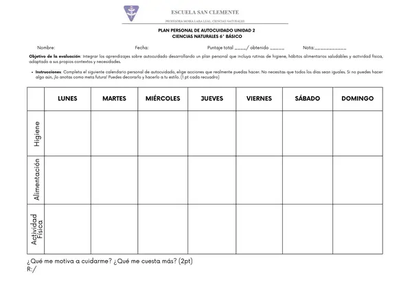Plan personal de autocuidado