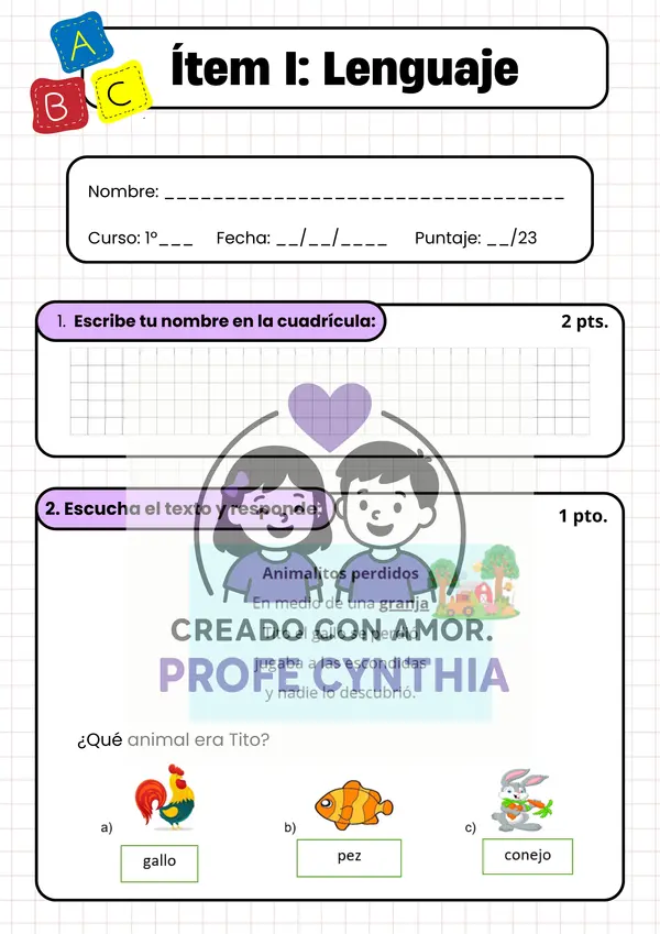 Evaluación Psicopedagógica adecuada Primero básico