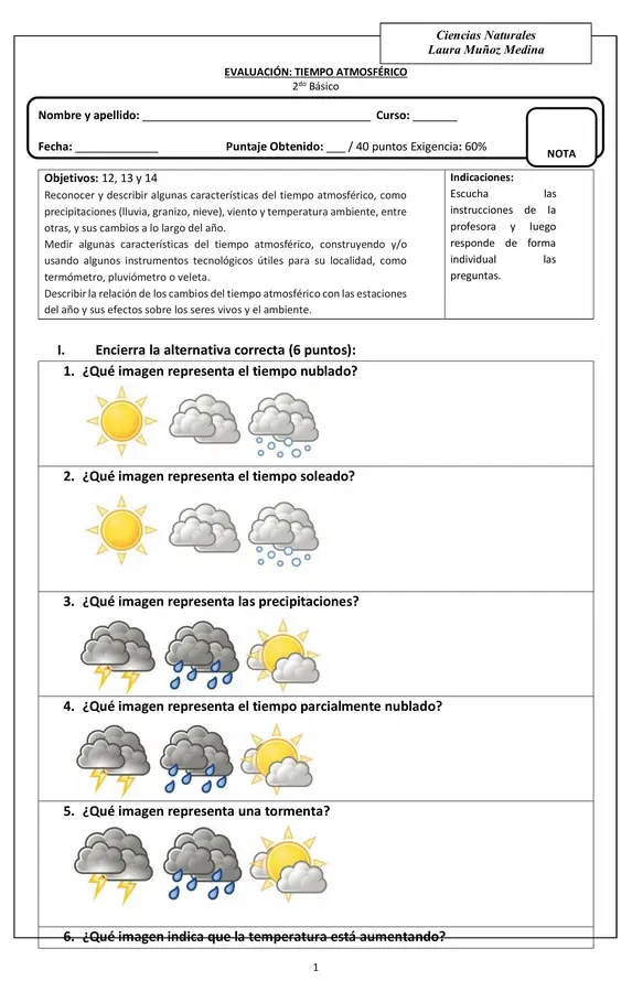 Evaluación Ciencias, tiempo atmosférico 
