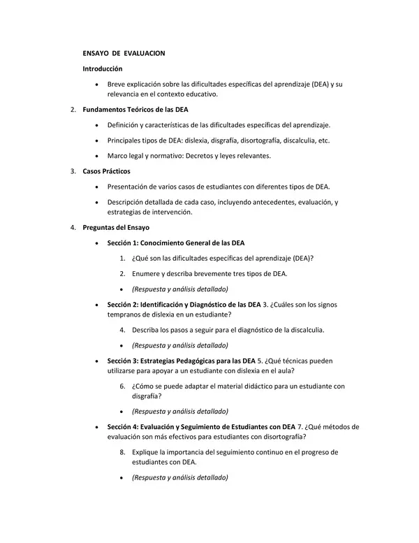 ENSAYO  NÚMERO 1 ; Educación Especial NEET Dificultades Específicas de Aprendizaje (DEA