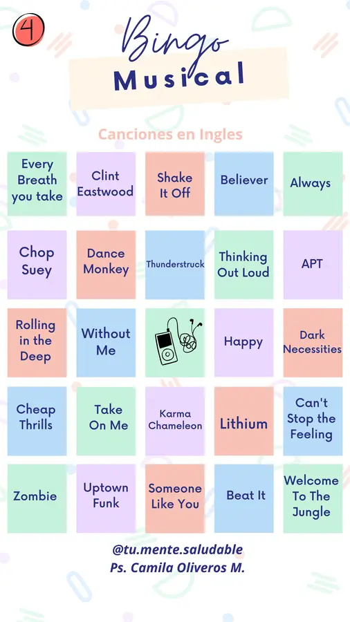 Bingo musical ingles