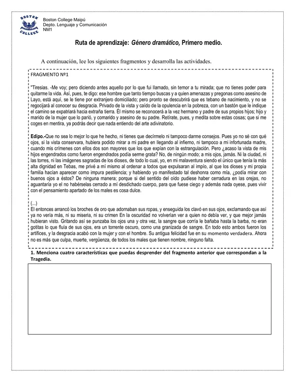 Guía Género dramático, Primero Medio. 