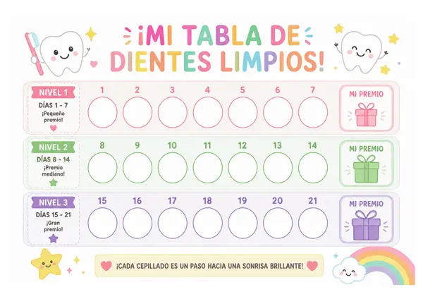 Tabla de Dientes Limpios para Niños – Rutina de Cepillado Divertida y Motivadora