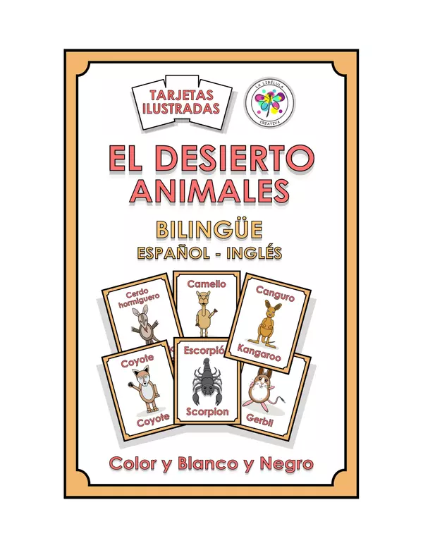 Tarjetas Ilustrativas Animales Desierto Español Inglés Bilingües Salvajes Wild