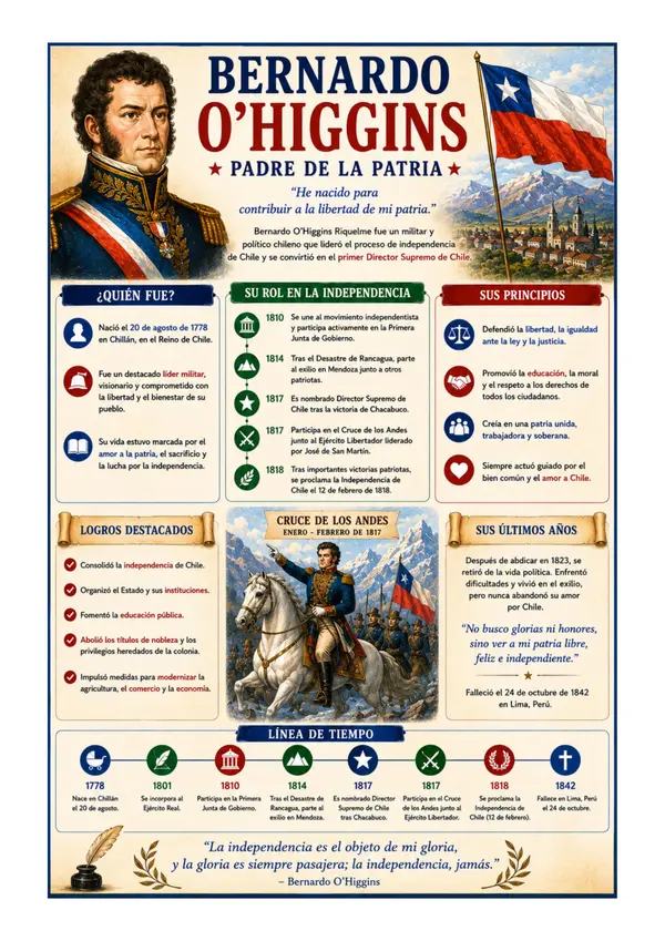 Bernardo O’Higgins | Padre de la Patria | Póster Educativo de Historia de Chile
