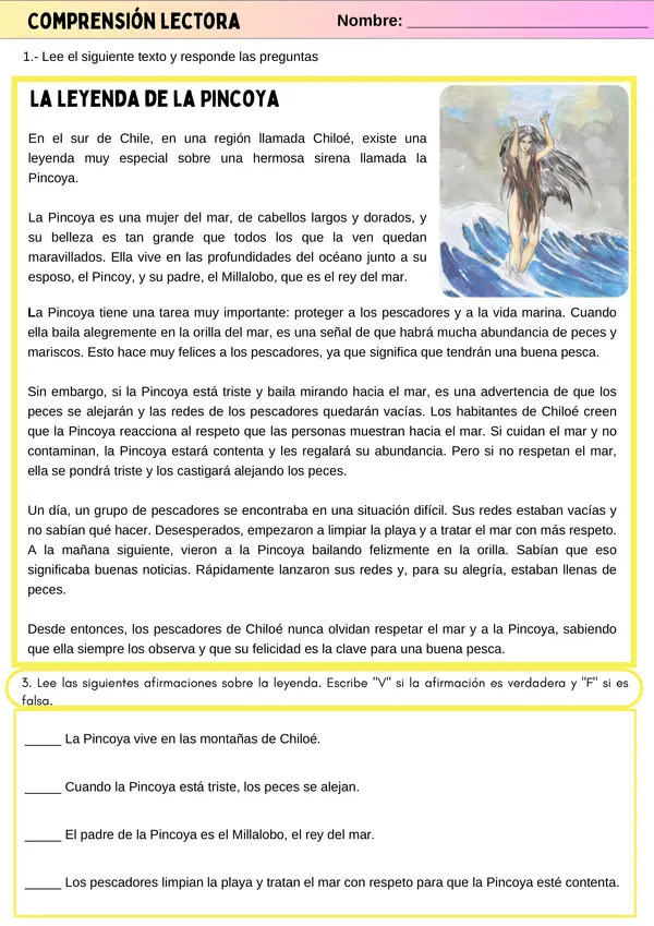 Leyendas Chilenas, Comprensión lectora