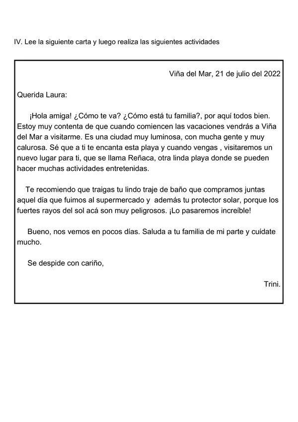 Evaluación cartas y poemas