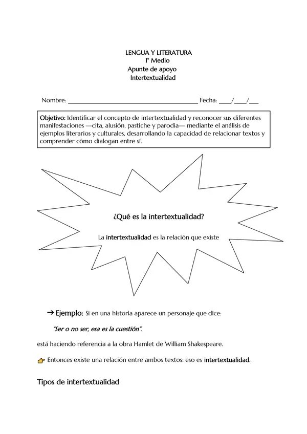 📚 Apunte de apoyo: Intertextualidad – 1° Medio