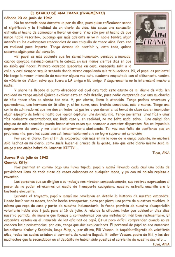 Artículo informativo Ana Frank