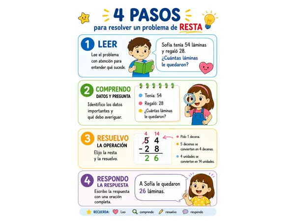 4 pasos para resolver un problema de sustracción