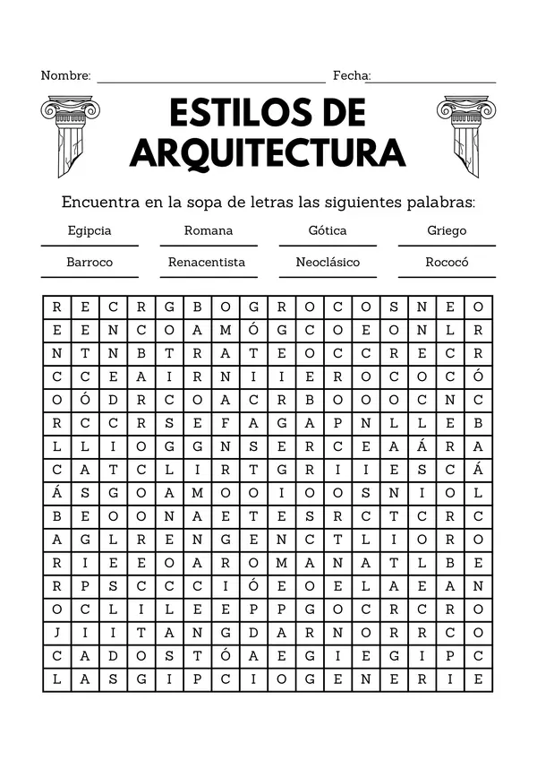 Sopa de letras Estilos de arquitectura 
