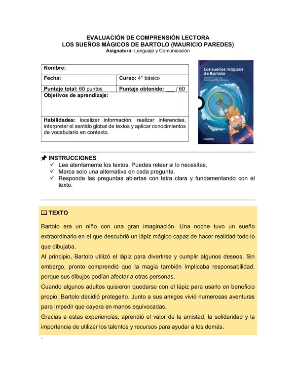 Prueba del libro Los sueños mágicos de Bartolo (Mauricio Paredes)