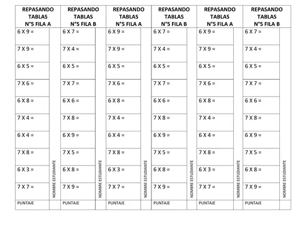 tablas de multiplicar 6 y 7