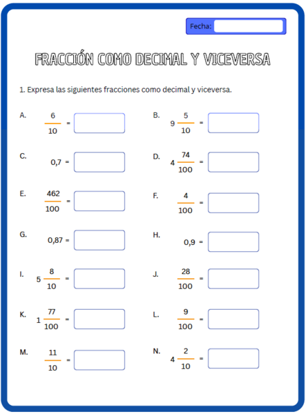 Fracción como decimal y viceversa