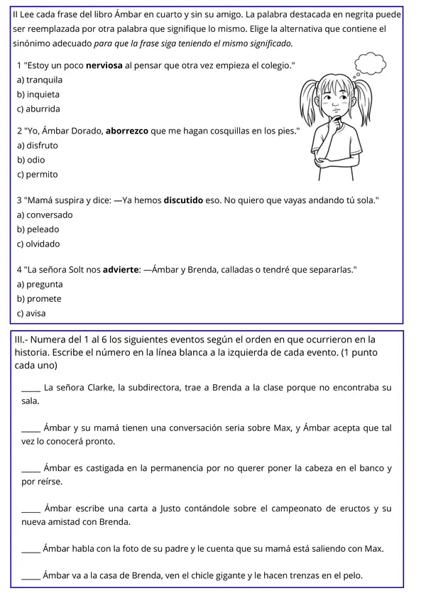 Evaluación Plan Lector: “Ámbar en cuarto y sin su amigo”