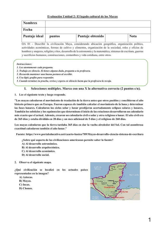 Evaluación Los mayas 