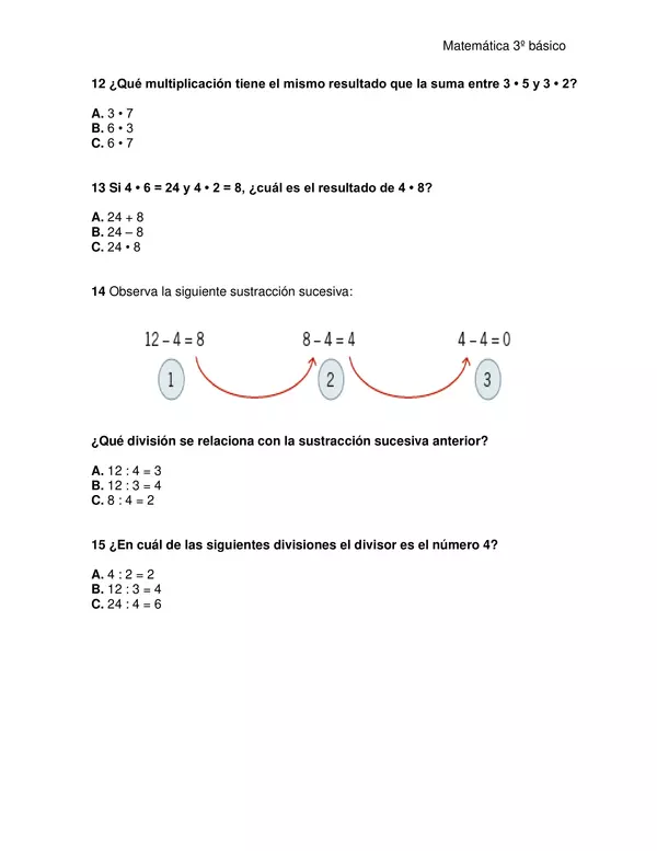 Evaluación de matemática tercer año "multiplicación y división"