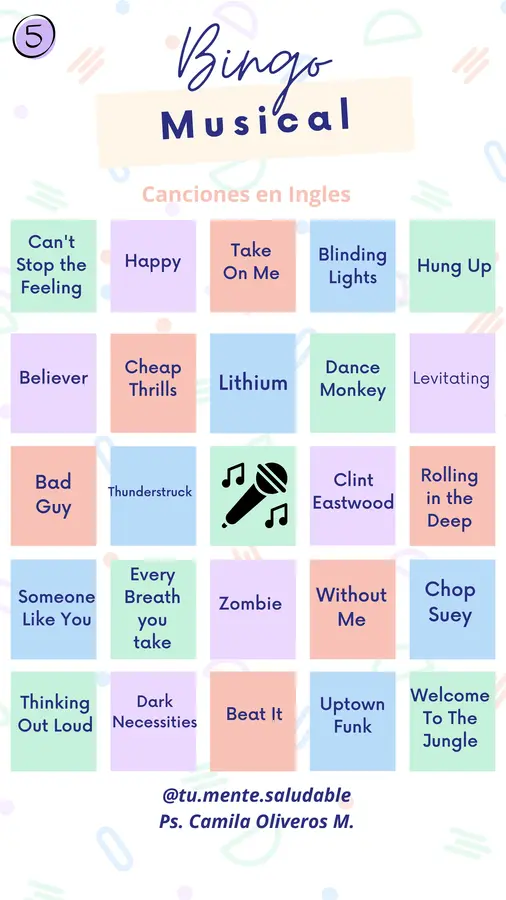 Bingo musical ingles