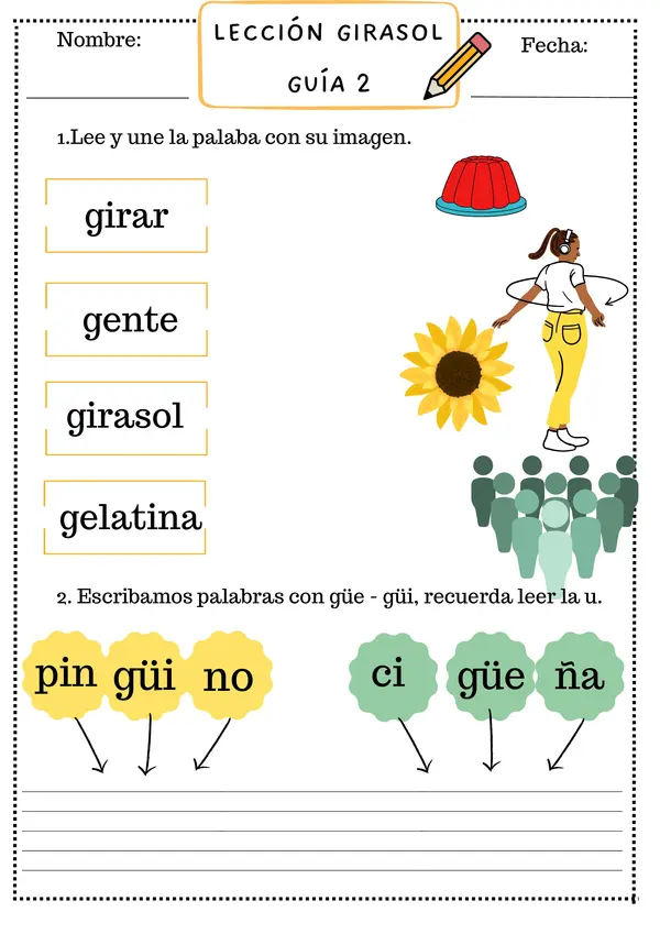Guía Lección Girasol, Sílaba ge-gi, gue - gui , güe - güi