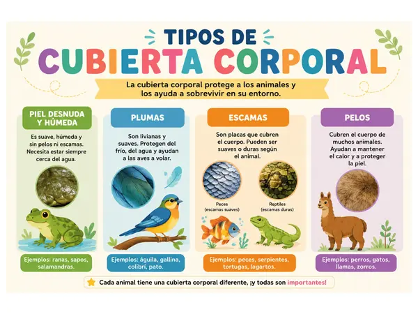 Tipos de Cubierta Corporal – Material Educativo + Actividades 🐸🐦🐟🐶