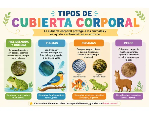 Tipos de Cubierta Corporal – Material Educativo + Actividades 🐸🐦🐟🐶