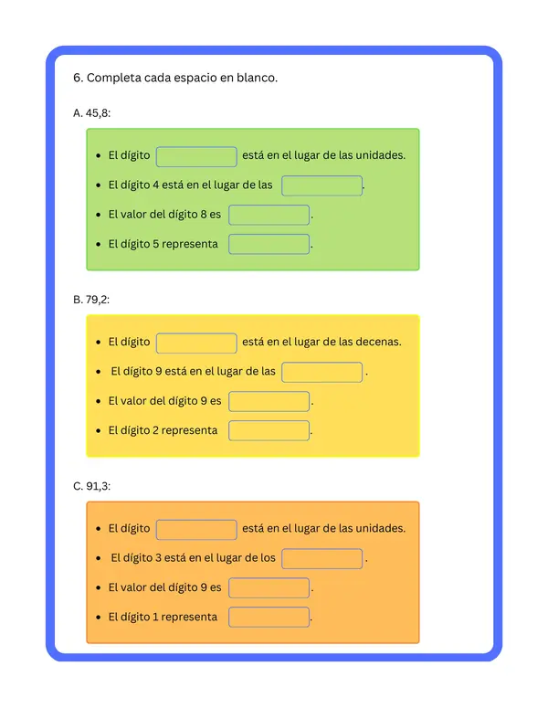 4° básico - Fichas de trabajo "Decimales"