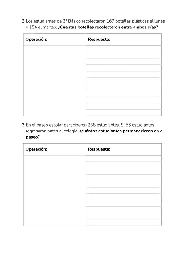 GUÍA DE ACTIVIDADES "PROBLEMAS DE ADICIÓN Y SUSTRACCIÓN"