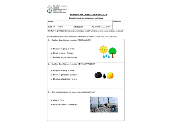 evaluacion historia recursos naturales