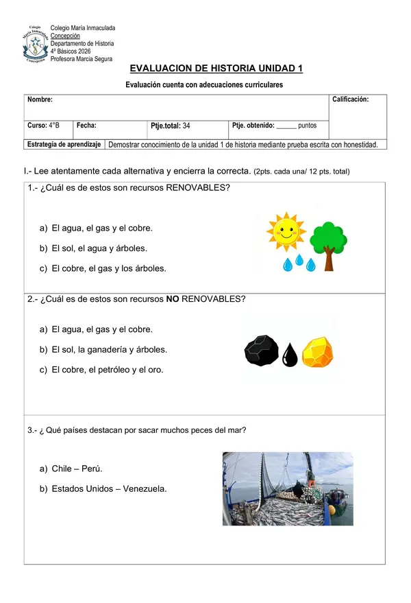 evaluacion historia recursos naturales