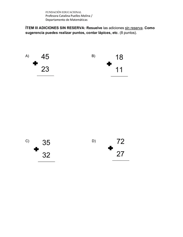 Evaluación Adición 3ro Básico