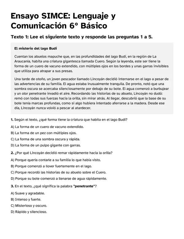 Ensayo SIMCE 1 6° año Lenguaje y Comunicación