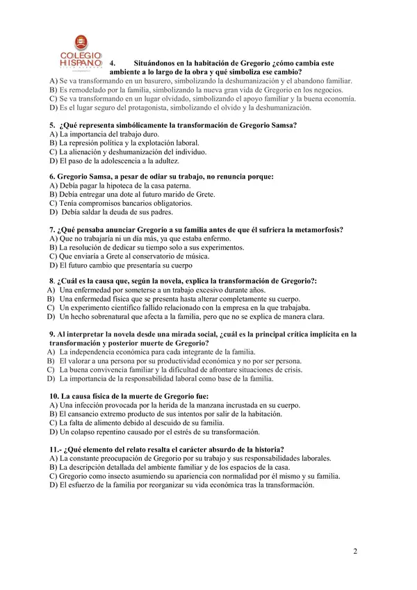 Plan lector La Metamorfosis