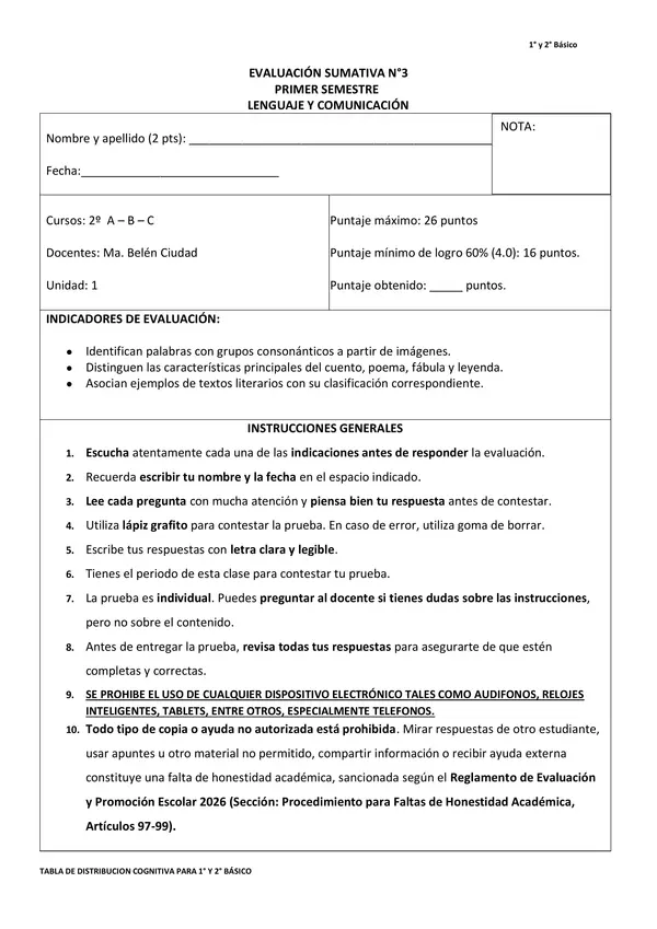 Prueba: Textos literarios y grupos consonánticos