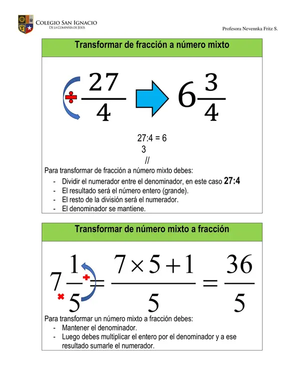 Fracciones (transformación, adición, sustracción, amplificación y simplificación)