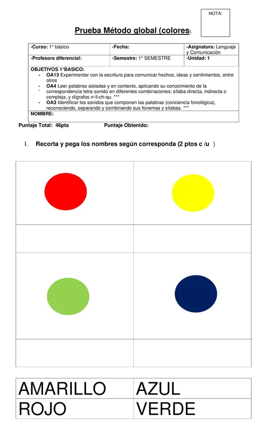 EVALUACION METODO GLOBAL "COLORES"