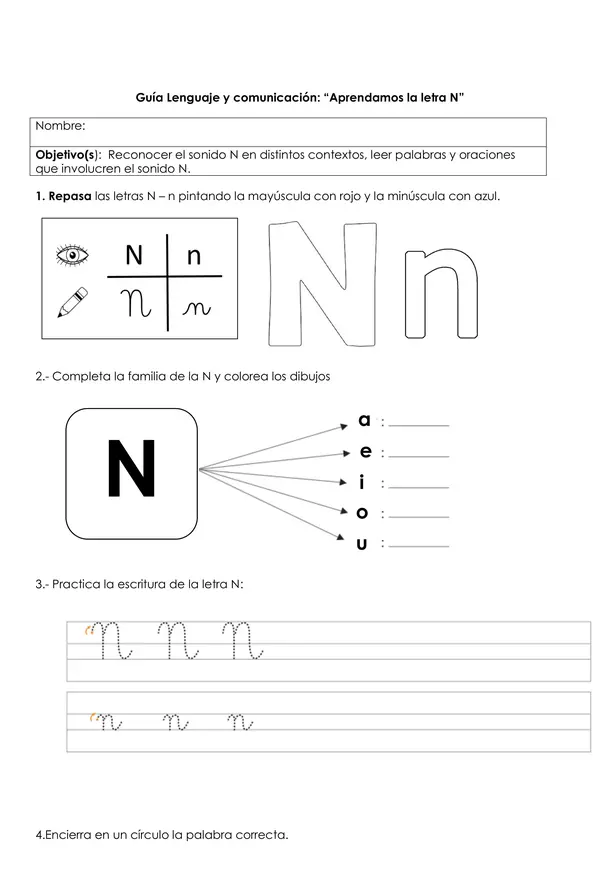 Guía letra N