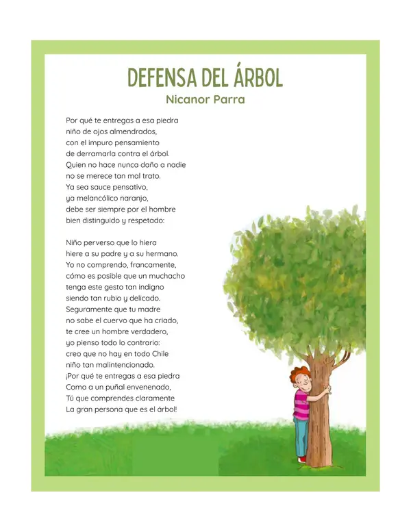 Comprensión lectora: Poema - Defensa del árbol