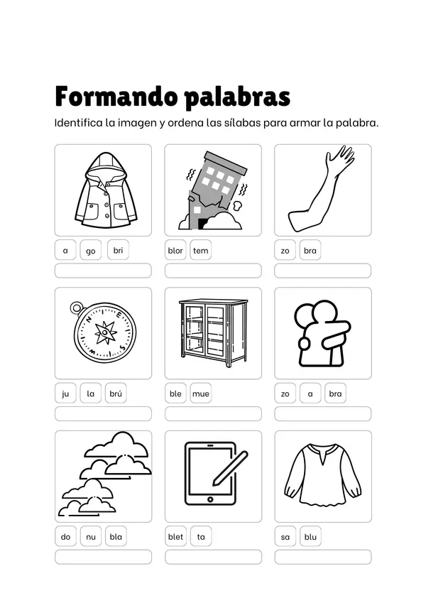 Formando palabras con grupos consonánticos bl y br