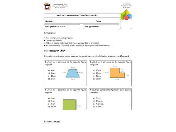 Prueba de cuerpos geométricos y perímetro