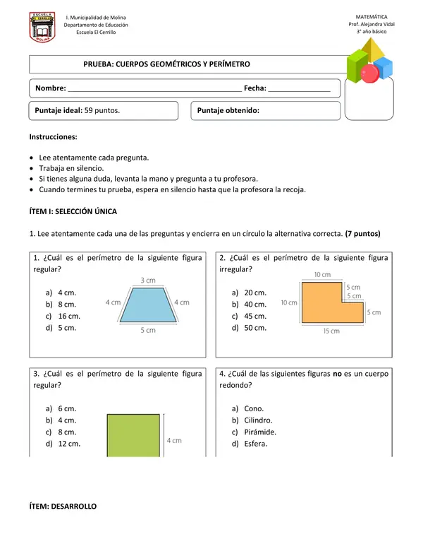 Prueba de cuerpos geométricos y perímetro