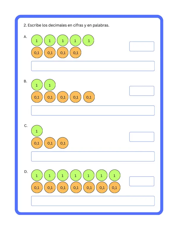 4° básico - Fichas de trabajo "Decimales"