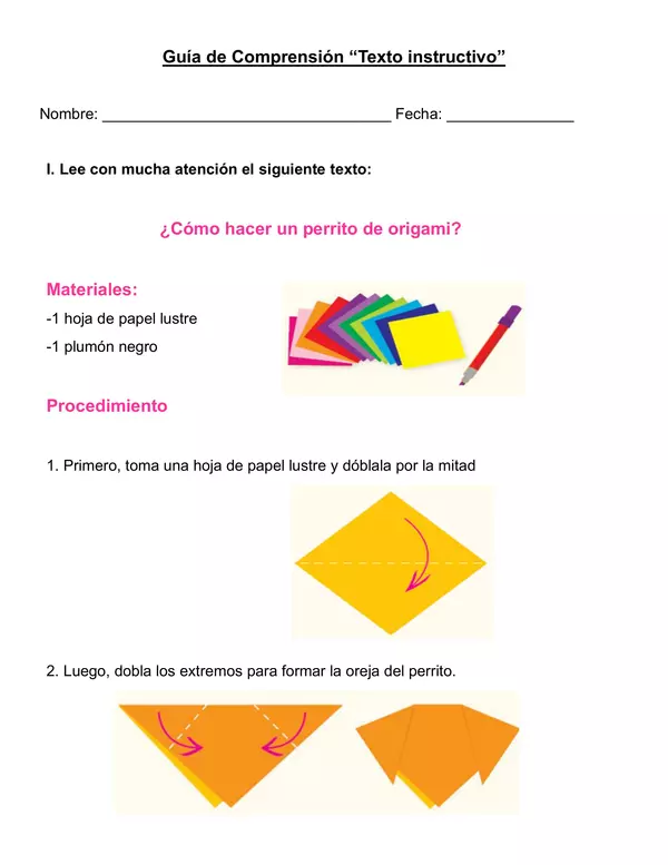Guía texto instructivo "Perrito Origami"