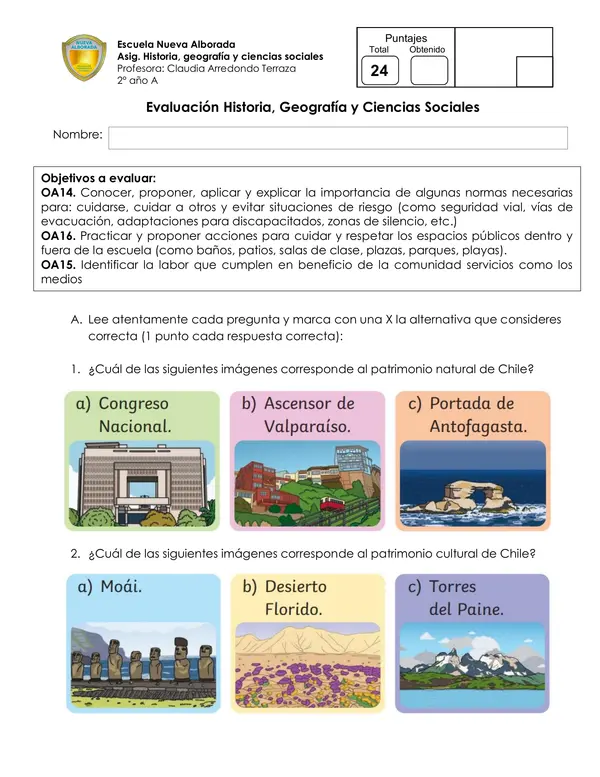 Evaluación Historia, geografía y ciencias sociales