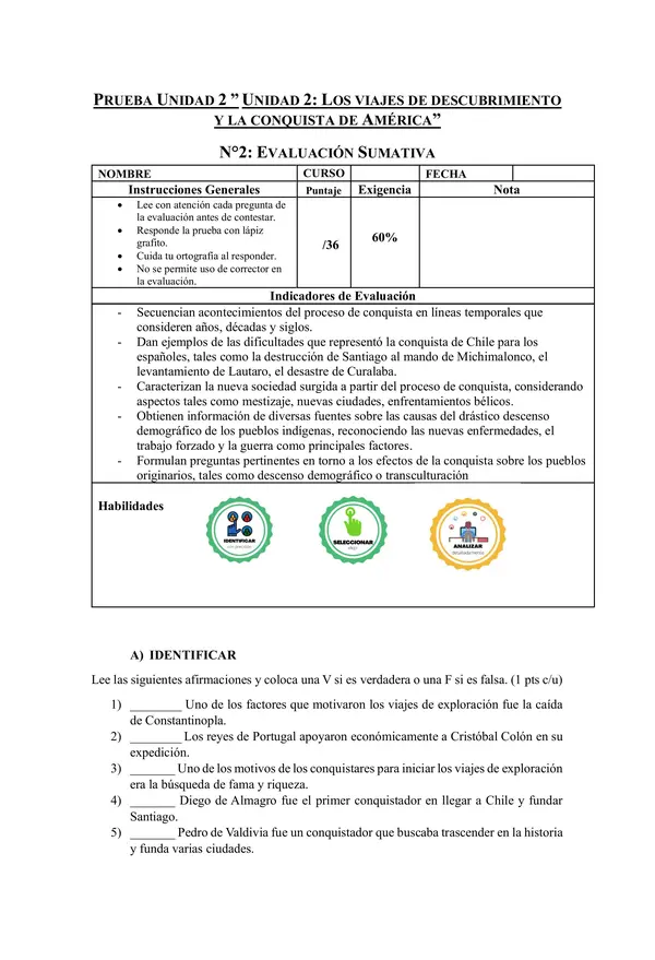 Evaluación Unidad 1: Conquista de América