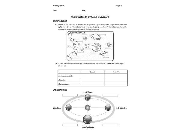Evaluación ciencias naturales