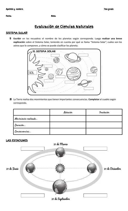 Evaluación ciencias naturales
