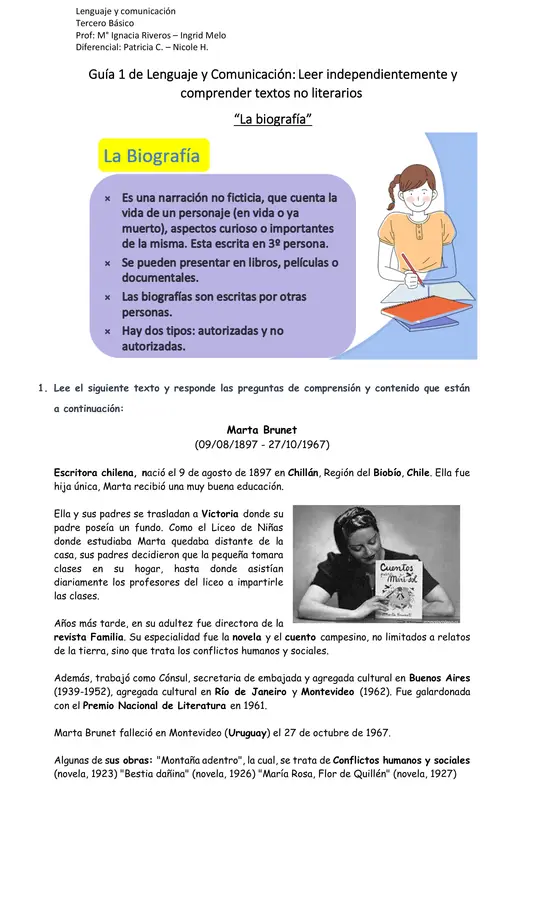 Guía de comprensión de una biografía 