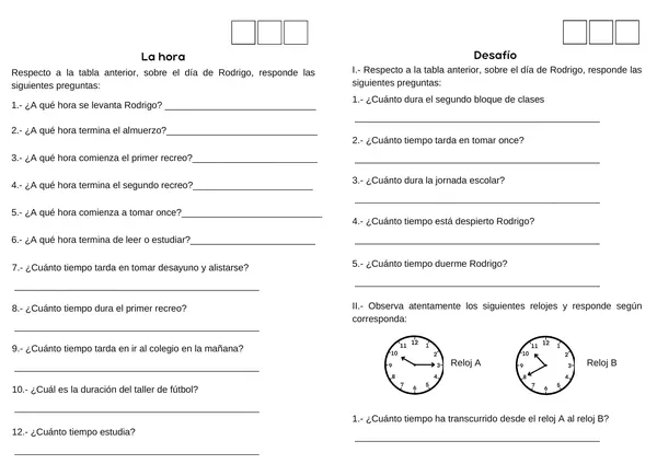HORA Y TIEMPO 3° BÁSICO